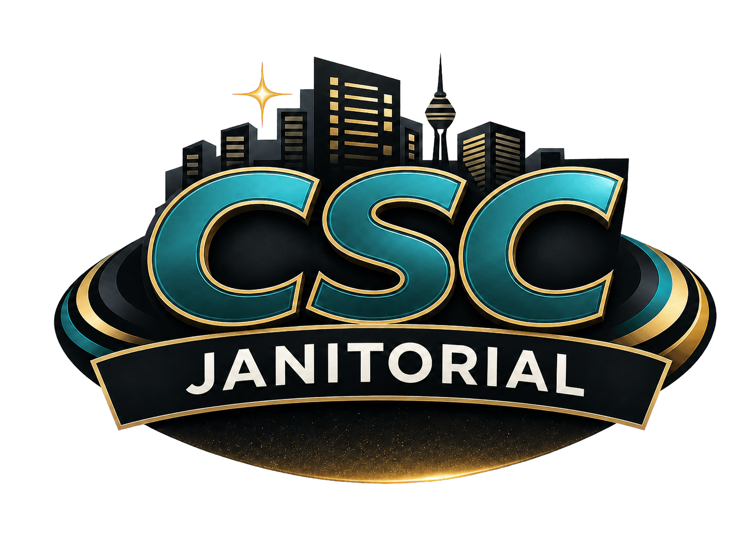 Logotipo de CSC JANITORIAL con ilustración del skyline de Las Vegas.